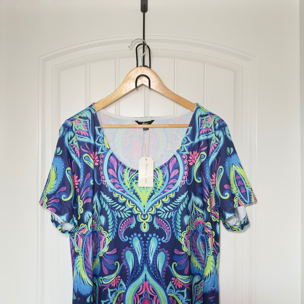 Shall We Women’s XL Multicolor Paisley Print Midi Dress Boho Dompamine Dressing - Picture 3 of 8